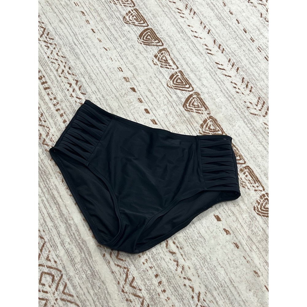 Relleciga Womens Black High Waisted Strappy Side Bikini Bottoms Size S